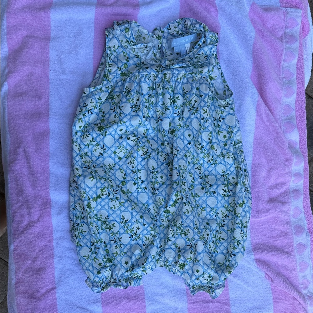 Pristine Hill House Home girls Blue and White Floral Romper/Onesie